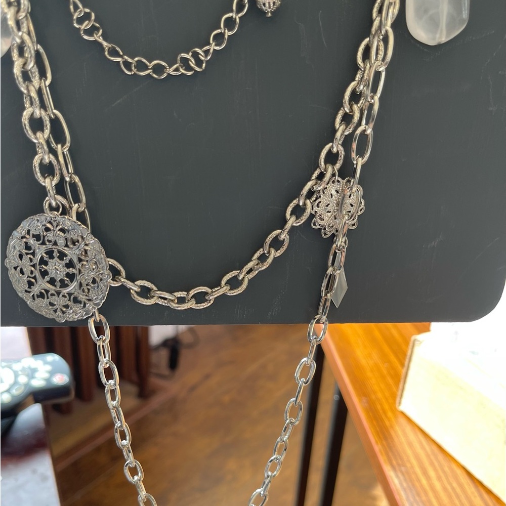 Elegant Silver tone three strand  Chain Necklace